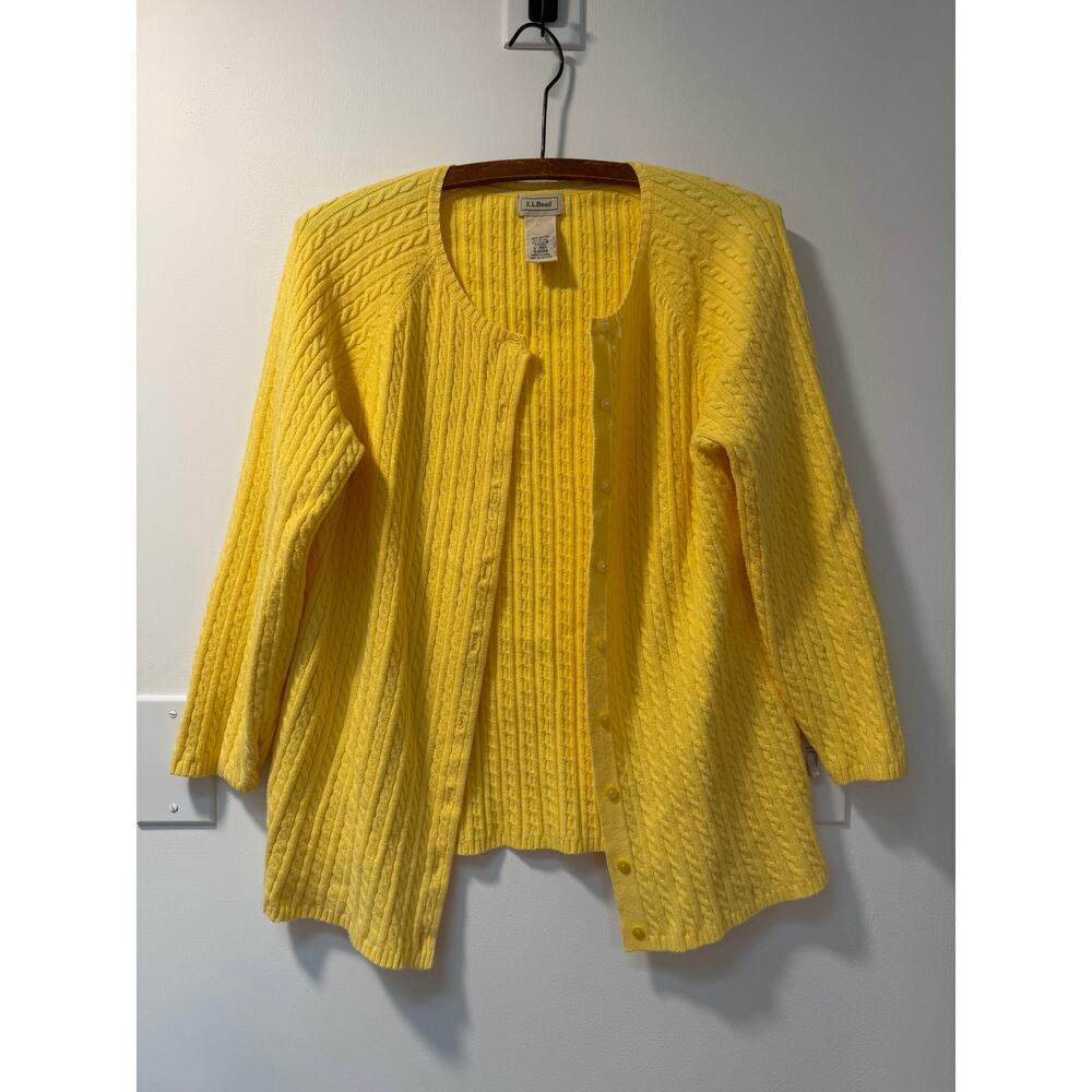 L.L.Bean women's large yellow cable knit cardigan